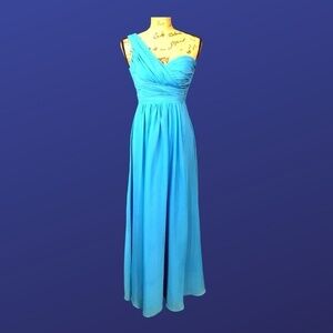 Adrianna PAPELL One Shoulder Ruched MAXI Dress Gown, OCEAN BLUE, Size 3/4, NWOT